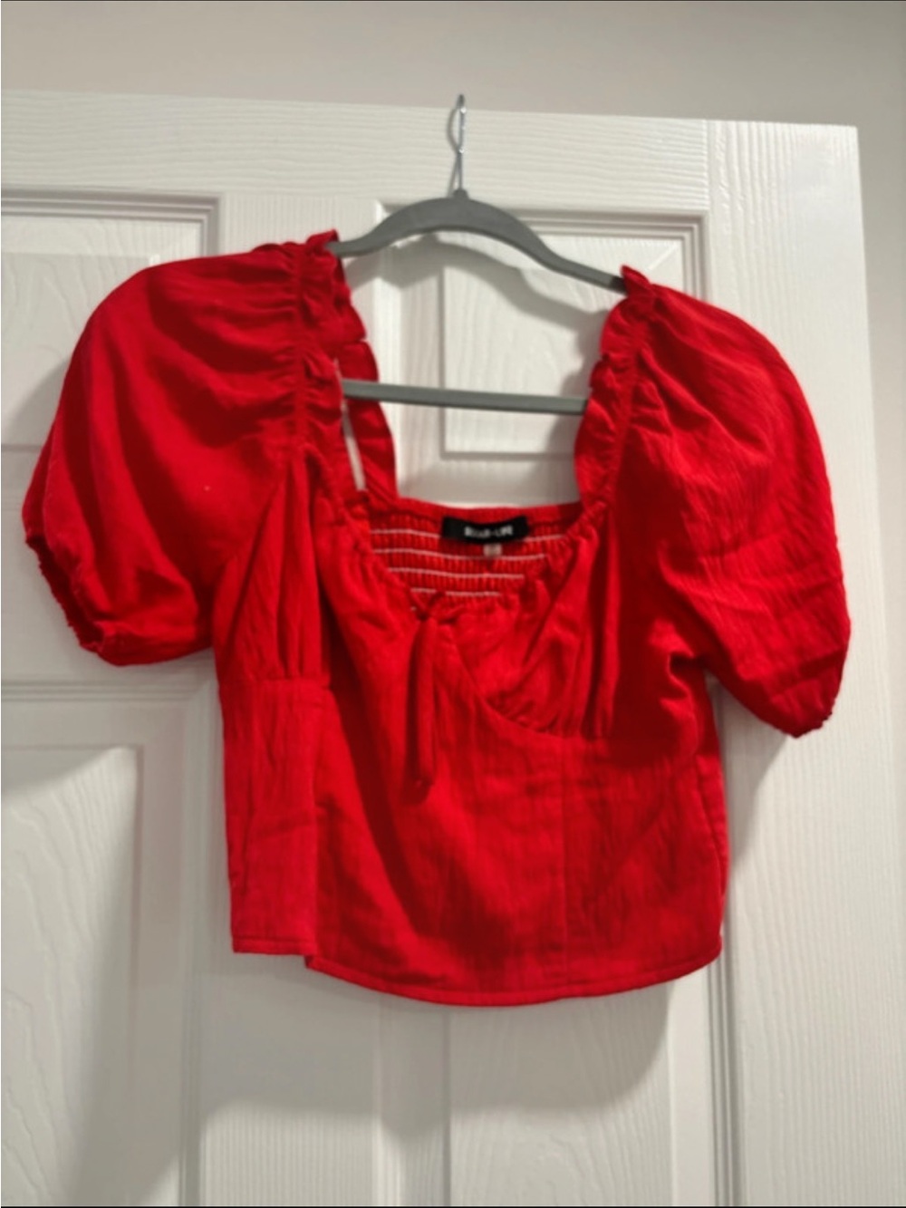 Sugar + Lips Red Puff Sleeve Crop Top